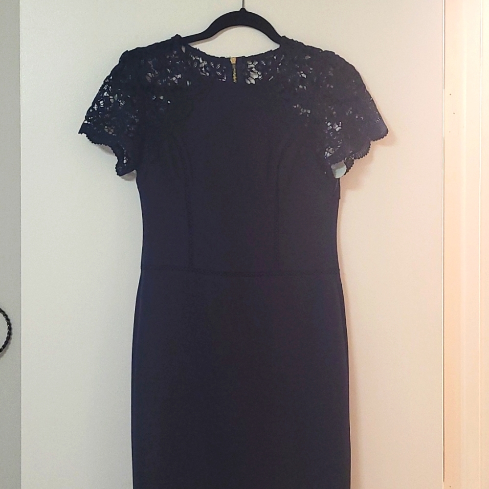 Fitted Navy blue with lace midi dress.